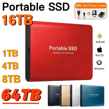 SSD 1 ТБ Жесткий диск Внешний Type-C Высокоскоростной USB3.1 2 ТБ 4 ТБ 8 ТБ SSD Накопитель Портативный HD Жесткий диск Для Ноутбука Смартфона Рабочего стола
