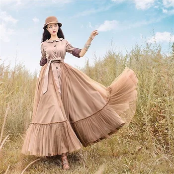 Ветровка с сетчатой строчкой в стиле ретро, Весенне-Осенний Однобортный Тренч X-long, женская однотонная верхняя одежда с поясом