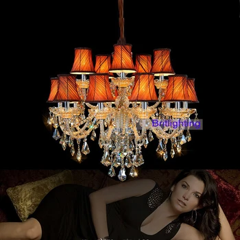 Спальня Современные хрустальные люстры для гостиной Традиционный подвесной светильник с тканевым абажуром Фойе Светодиодная люстра Лампа Свеча