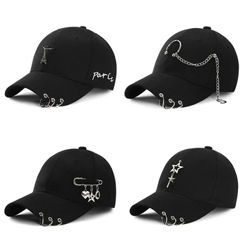 Шляпа для папы, креативное кольцо для пирсинга, бейсболка, кепки в стиле панк-хип-хоп, хлопковые повседневные однотонные регулируемые кепки Унисекс