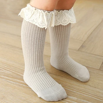 Носки с оборками для малышей 0-8 лет, Кружевные Носки для малышей, Длинные носки для девочек Высотой до колена, Мягкие хлопковые детские носки для девочек, Носки Принцессы