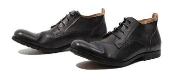 Высокие низкие туфли на шнуровке, модная повседневная обувь ручной работы из натуральной кожи в стиле ретро с круглым носком, деловая обувь для мужчин