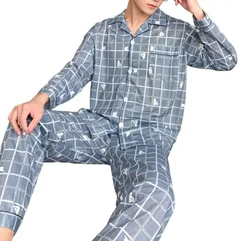 Мужская одежда для сна длиной до щиколоток, весенне-осенний топ в клетку, брюки, комплект одежды для отдыха, повседневная одежда