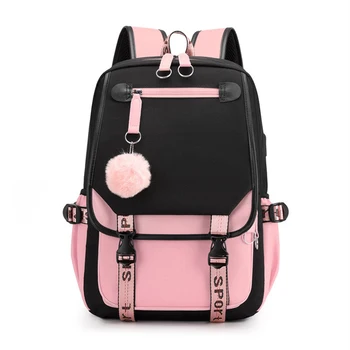 Большие школьные сумки yunfang для девочек-подростков, USB-порт, холщовый школьный рюкзак, сумка для книг, Модный Черный школьный рюкзак для подростков