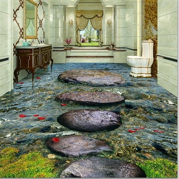 beibehang Напольные росписи на заказ, обои, Каменный ручей, река, Ванная комната, 3D самоклеющаяся напольная плитка, картина Papel de parede