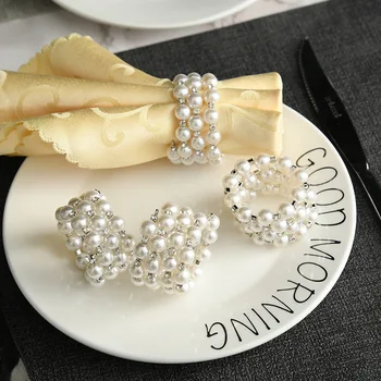 Металлическое кольцо для салфеток с жемчугом, высококачественная сервировка обеденного стола в европейском стиле, оформление семейной вечеринки в западном стиле