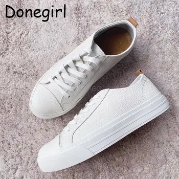 Donegirl/Новинка 2023, Женская Модная Весенняя Кожаная обувь на плоской подошве с круглым носком, однотонная обувь, Повседневная универсальная базовая обувь, Женский Шик