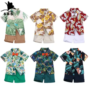 Новая модная детская одежда, пляжная разноцветная рубашка с цветочным рисунком, шорты для мальчиков, комплект из 2 предметов
