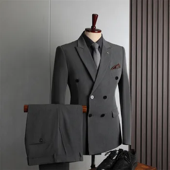 Оптовая продажа костюмов высокого класса, двухрядные костюмы, мужская официальная одежда, мода для делового отдыха, корейская версия, приталенный крой, большой размер