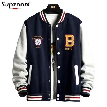Supzoom Новое поступление, Хлопковый модный логотип с буквенным рисунком, Однобортная Повседневная бейсбольная куртка-бомбер, Свободный кардиган, пальто