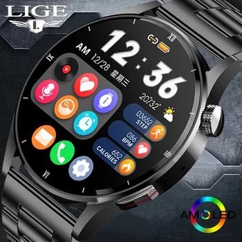 LIGE Bluetooth Вызов смарт-часы Мужские 2022 Температура тела Спортивный браслет Водонепроницаемый Пользовательский циферблат Мужские умные часы для IOS Android