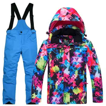 Зимний новый стиль, детский лыжный костюм для мальчиков и девочек на открытом воздухе -30, утепленные теплые лыжные куртки и брюки, комплект из двух предметов