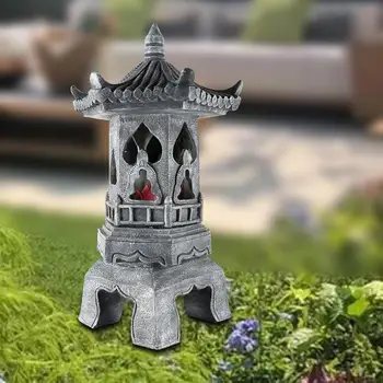 Лампа для садовой статуи Пагоды, отделка камнем, Декоративная Смола, Солнечные Большие статуи, светильник для внутреннего двора, балкона, ландшафтной лужайки, дорожки