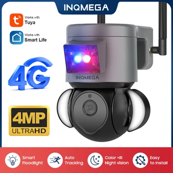 INQMEGA 4MP HD 4G SIM-карта с двумя Объективами IP-камера Безопасности PTZ-Камера AI для отслеживания человека Наружная камера Добавить Alexa И Google Home