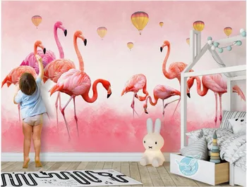 Изготовленная на заказ фреска фото 3d обои Современные простые перья фламинго комнатная живопись 3d настенные фрески обои для стены 3 d