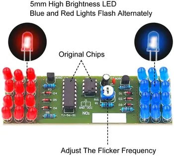 NE555 CD4017 Комплекты светодиодных электронных ламп IC Красного, синего Цвета, двухцветный комплект 