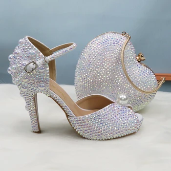 BaoYaFang/ женские свадебные туфли и сумки с украшением в виде кристаллов, свадебные туфли на высоком каблуке, женские вечерние модельные туфли, женские милые модные туфли-лодочки