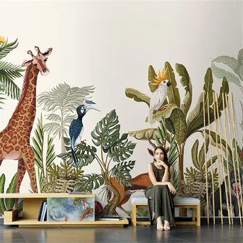 Юго-Восточная Азия животные и растения ТВ фон 3D обои ресторан детская комната настенная роспись на заказ простой рисунок