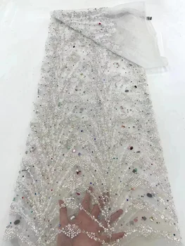 Роскошная Африканская Кружевная ткань с тяжелыми камнями и пайетками 2023, Высококачественная вышивка, Французский Тюль, Кружевное Нигерийское Свадебное платье