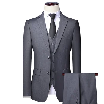 Высокое качество (блейзер + жилет + брюки), мужской простой деловой элегантный модный костюм для собеседования, джентльменский костюм, тонкий костюм из 3 предметов