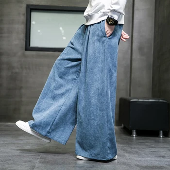 2023 Однотонные Мужские Широкие брюки Большого размера, Винтажная Мужская Одежда, Свободные Вельветовые Повседневные брюки, Мужские Японские брюки Harajuku