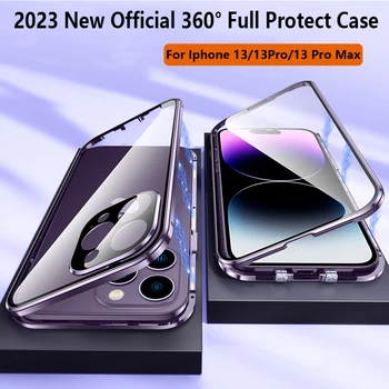 Для Iphone 13 Pro Max Чехол Роскошный Металлический 360 ° Магнитный HD Стекло Защита Камеры Противоударный чехол Для Apple 13 Pro Max Чехол Coque