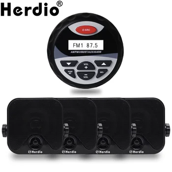 Herdio 4-дюймовый морской динамик водонепроницаемый морской аудио радио Bluetooth стерео мотоцикл FM AM звуковая система ATV/UTV MP3 USB плеер