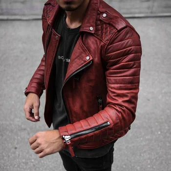 Модная модная куртка, пальто высокого класса из искусственной кожи на молнии, повседневное мотоциклетное мужское молодежное пальто