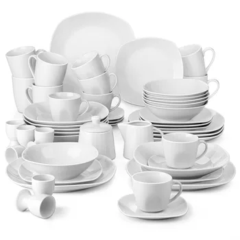 Обеденный Набор посуды MALACASA серии Elisa из 50 предметов, включающий 6 Чашек, Блюдца, Кружку, Стаканчики для яиц, Мисочки, Сервиз для Десертного супа