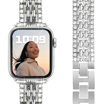 Для Apple Watch Ultra Band 38 мм 40 мм 42 мм 44 мм 41 мм 45 мм 49 мм Металлический браслет с Бриллиантами Ремешок Iwatch Series 8 7 6 SE 5 4 3