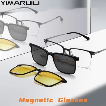 YIMARUILI/ новые модные ультралегкие очки из чистого титана с магнитным зажимом, деловые оптические мужские очки в полукадре по рецепту