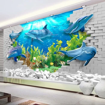 Пользовательские фото 3D Подводный мир Дельфин, украшение дома, настенная живопись, обои для гостиной, Детской Спальни, домашний декор