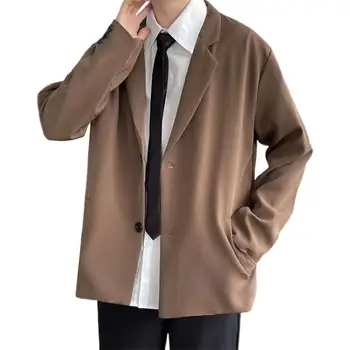 Однобортный мужской блейзер с длинными рукавами и карманами, весна-осень, офисные повседневные костюмы с лацканами, куртка, мужская одежда