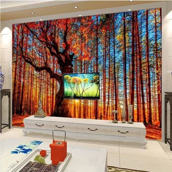 beibehang 3d европейские обои домашний декор Лесной Пейзаж Красные Листья ТВ Фон 3D Фреска обои для гостиной