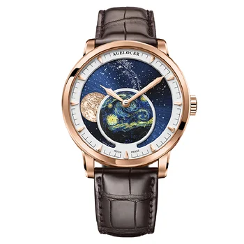 AGELOCER Moon Phase Watch Мужские часы люксового бренда, Запас хода 80 часов, Механические часы Moonphase с автоподзаводом 6401D2