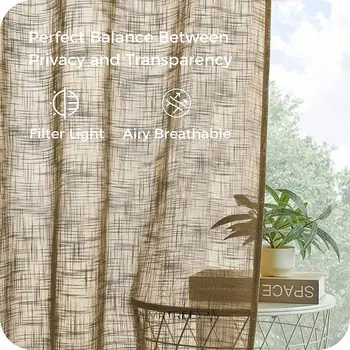 MRTREES Текстурированная льняная прозрачная занавеска для гостиной, спальни, Японские льняные тюлевые вуалевые занавески, Обработка окон, Готовая драпировка