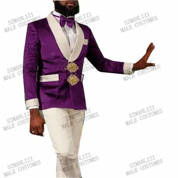 JELTONEWIN 2021 Новый Дизайн, Фиолетовая Бархатная куртка, Мужские Двубортные костюмы для Свадьбы, Костюм Жениха, Смокинг для выпускного вечера, Смокинг для жениха
