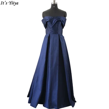 Вечернее платье It's Yiiya с вырезом лодочкой, Темно-синее Жаккардовое Платье Трапециевидной Формы с короткими рукавами Длиной до пола, Большие размеры, Вечерние платья для Вечеринок B1630