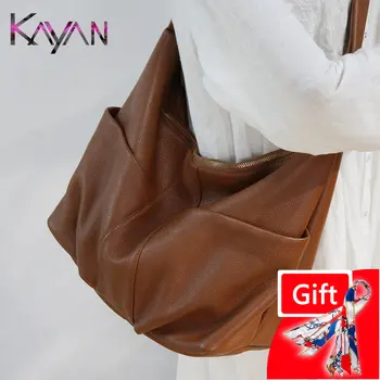 Женская сумка через плечо большой емкости, высококачественная сумка через плечо из мягкой кожи для женщин, корейская однотонная большая женская сумка