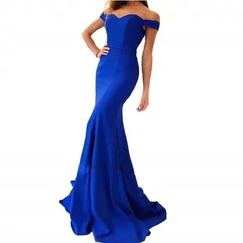 2024 Вечерние платья Русалки Королевского Синего цвета с открытыми плечами, Длинный Стреловидный Шлейф, Простые Платья для Выпускного Вечера, Vestidos de Fiesta