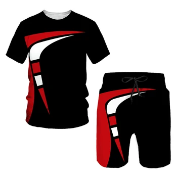 Летние мужские комплекты спортивной одежды из 2 предметов, уличная одежда с коротким рукавом, повседневная футболка, спортивный костюм, костюм для бега трусцой с 3D принтом
