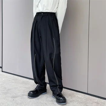 2023Дизайн, Асимметричные Свободные Повседневные брюки с вышивкой, Мужская Корейская уличная одежда, Сетчатые шаровары для моделирования знаменитостей