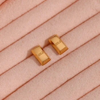 Минималистичные милые маленькие серьги-гвоздики в форме Брикета с золотым покрытием, Кубические геометрические серьги-гвоздики, водонепроницаемые ювелирные изделия для женщин