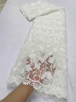 Новейшая белая африканская водорастворимая кружевная ткань, новая французская нигерийская гипюровая кружевная ткань с блестками для свадебного платья