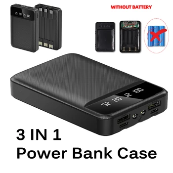 Быстрая Зарядка Power Bank Чехол Removabl 3 в 1 Провод DIY ПоверБанк USB Type C Аккумуляторные коробки для хранения Xiaomi Без аккумулятора