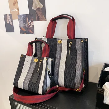 Роскошная Дизайнерская сумка-тоут, Женская сумка через плечо Большой емкости, сумки-мессенджеры, Винтажные полосатые женские сумки, Повседневные холщовые сумки