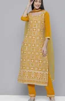 Индийское женское платье, весенний традиционный костюм панджаби с вышивкой, включает брюки, Шарф Lehenga