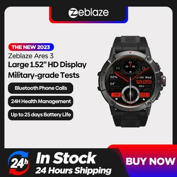 [Новинка 2023] Смарт-часы Zeblaze Ares 3 с Большим 1,52-дюймовым IPS-дисплеем, Голосовой вызов, 100 + спортивных режимов, 24-часовой монитор состояния здоровья, Умные Часы