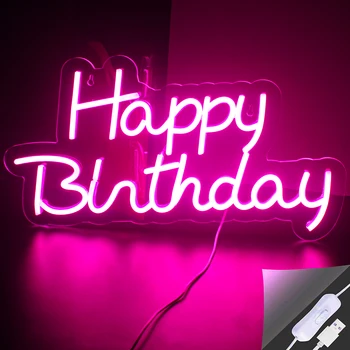 Ineonlife Happy Birthday Неоновая Вывеска для Украшения Вечеринки по случаю Дня Рождения с Питанием от USB Подарок с Выключателем Настенный Декоративный Атмосферный Светильник