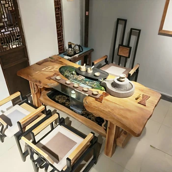 Набор столов и Стульев, Новый Чайный столик кунг-фу из массива Дерева в китайском Стиле, современный простой стол для заваривания чая